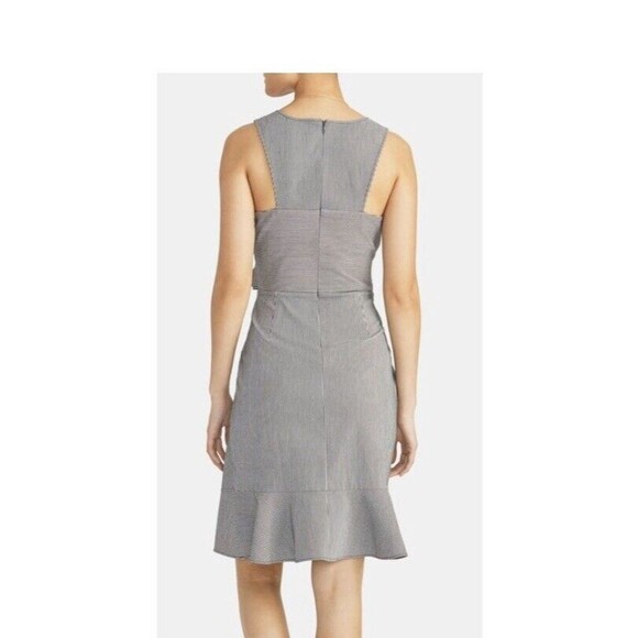 Rachel Roy Dress Navy Blue Striped Faux-Wrap Size 12 Ruffle Waist Tie Sleeveles - Picture 2 of 9